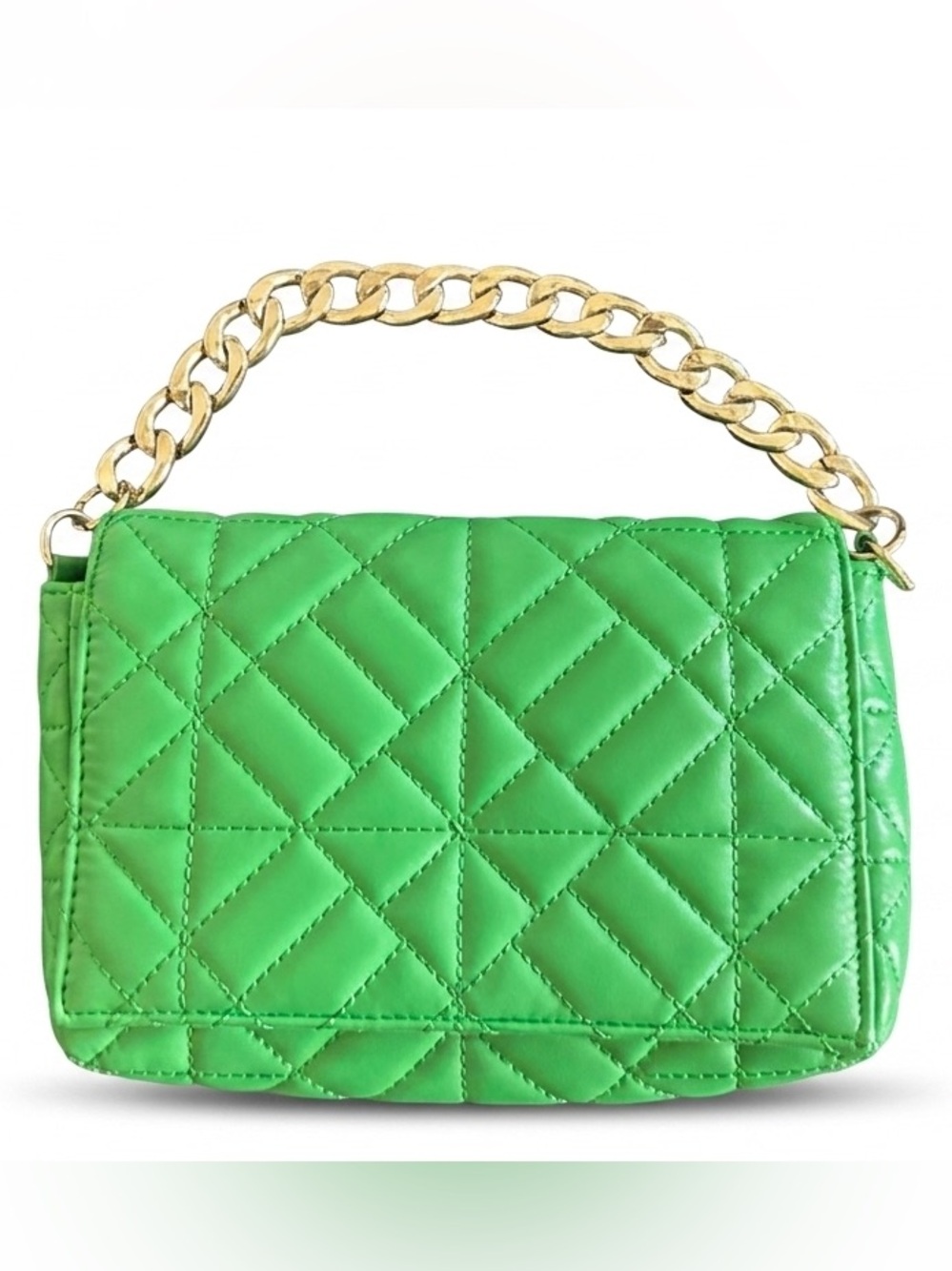 Quilted Green Shoulder Bag with Gold Chain Handle